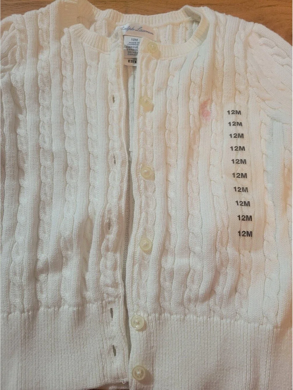 NWT Ralph Lauren Cardigan Sweater Girls 12M Infant White Cable Knit Button Front